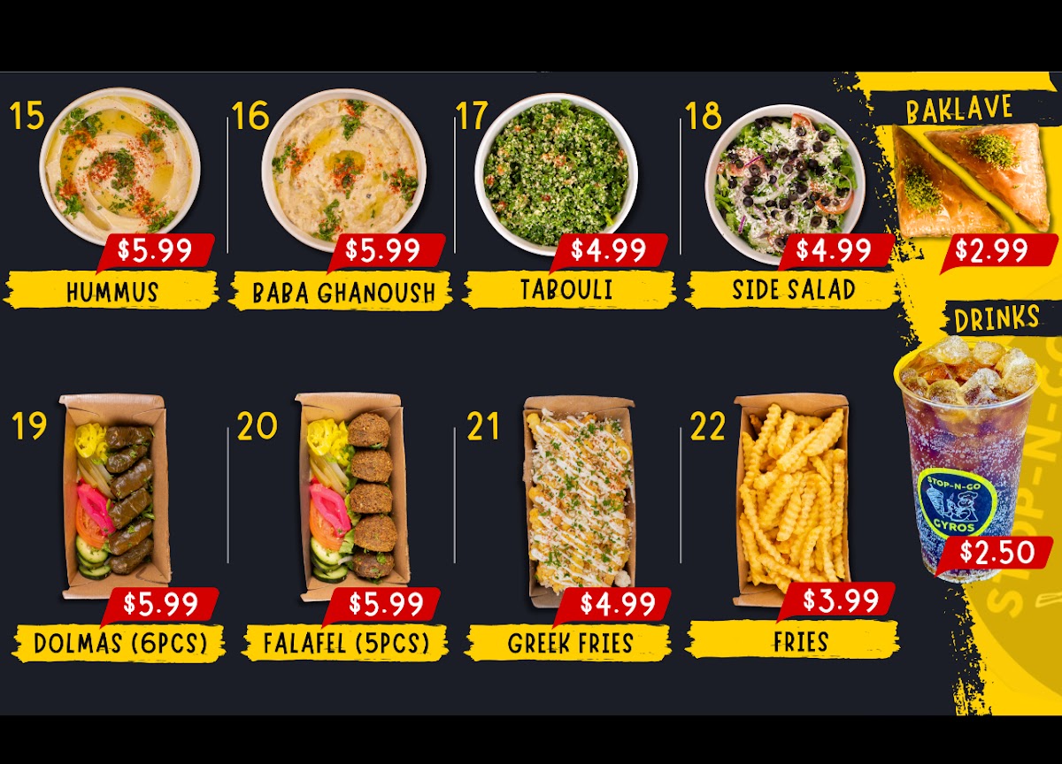 Stop N Go Gyros - Frisco menu board