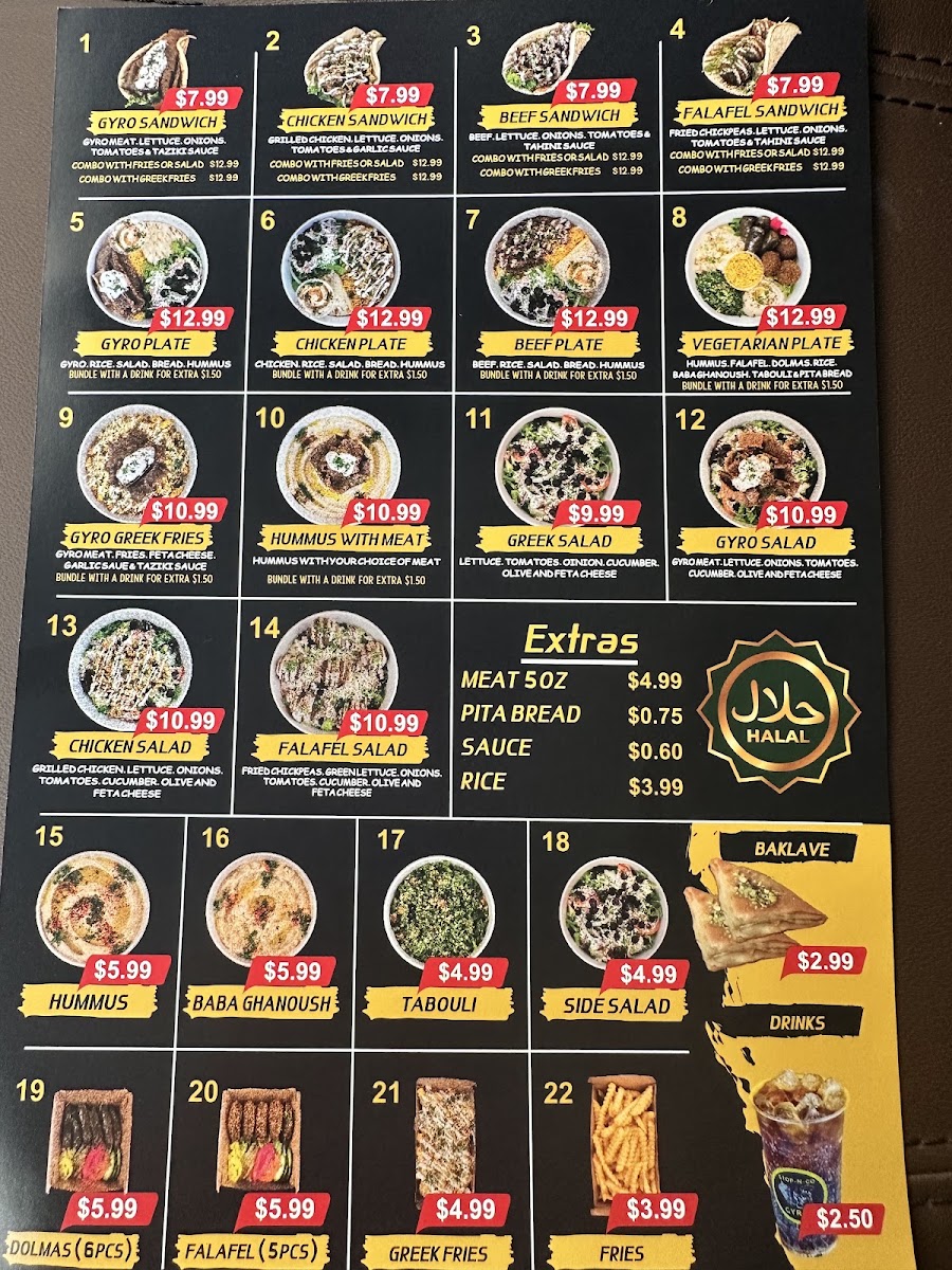 Stop N Go Gyros - Frisco menu board