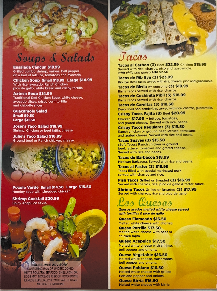 Barcenas Mexican Grill menu board