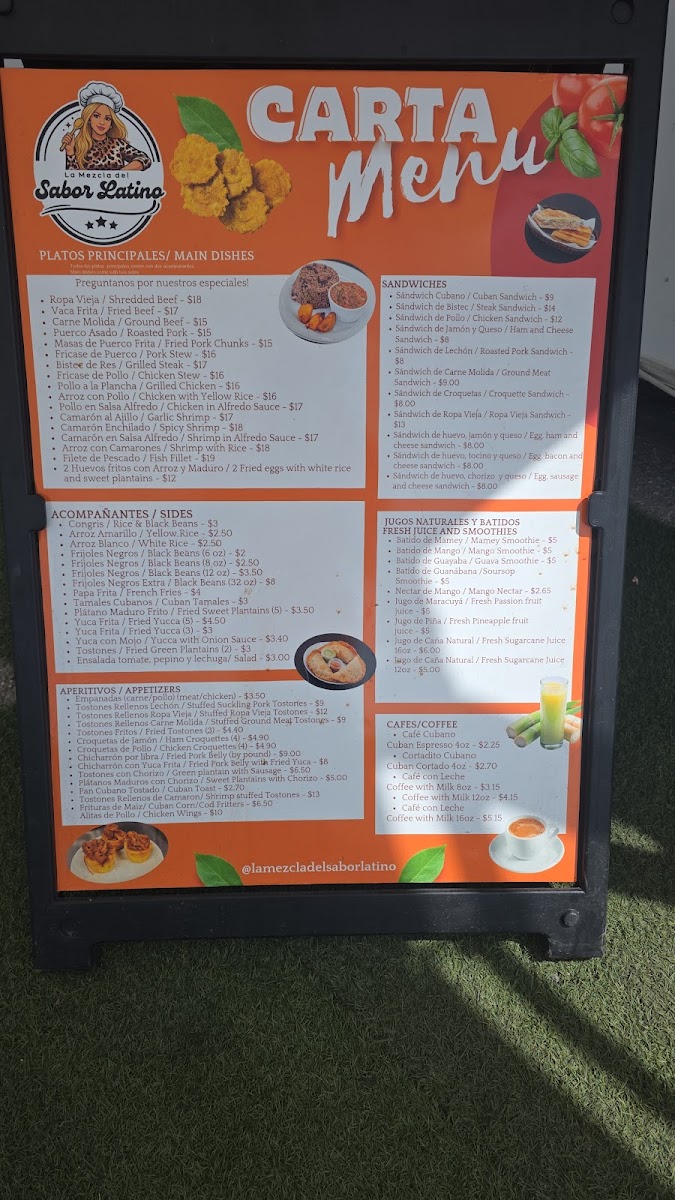 La Mezcla Del Sabor Latino menu board