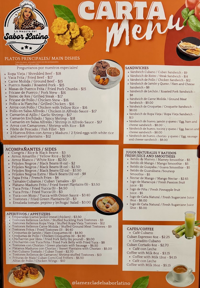 La Mezcla Del Sabor Latino menu board