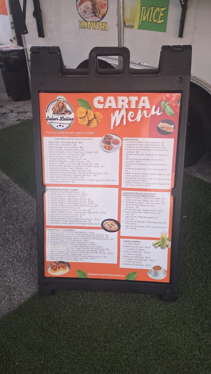 La Mezcla Del Sabor Latino menu board