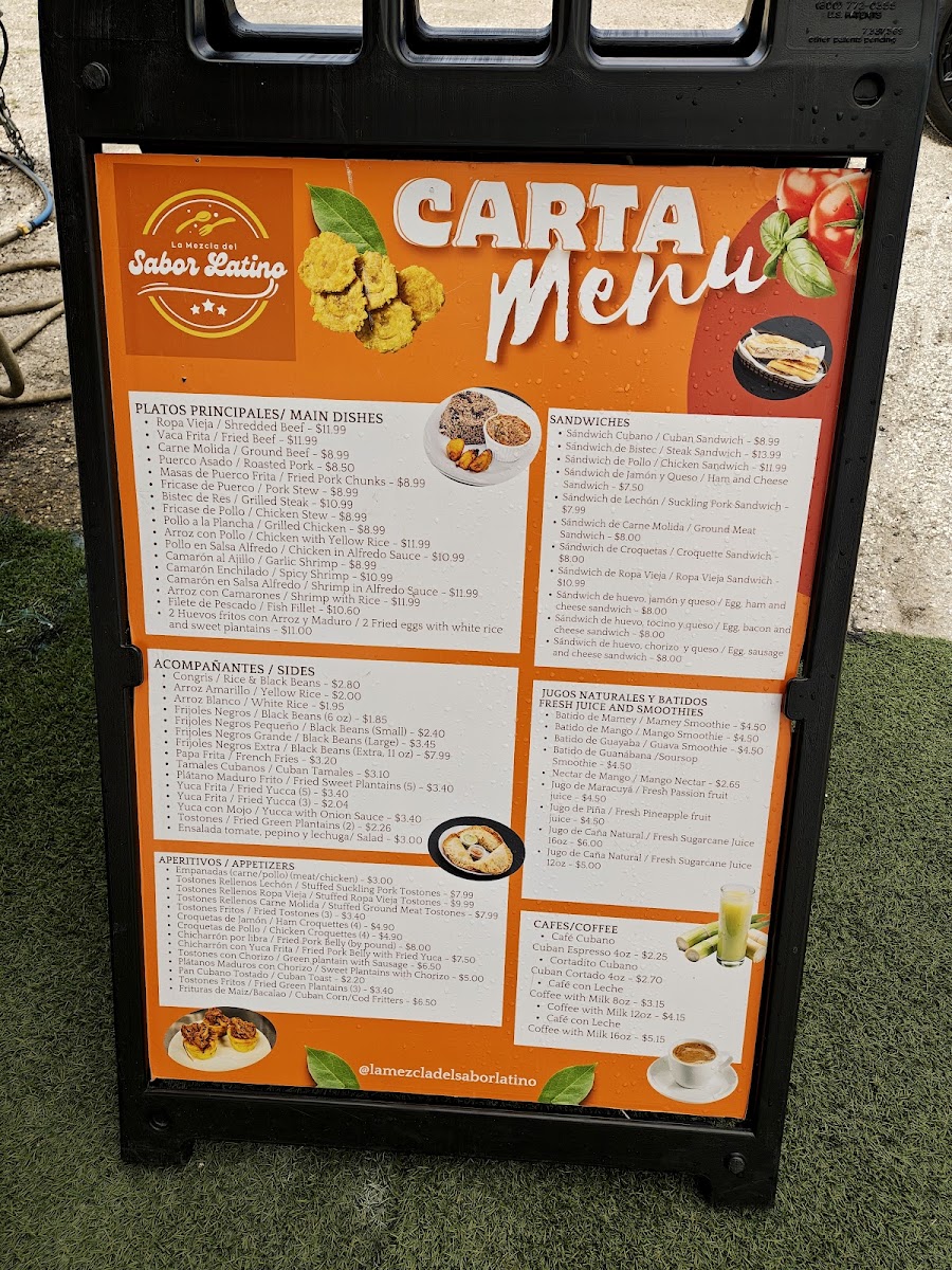 La Mezcla Del Sabor Latino menu board