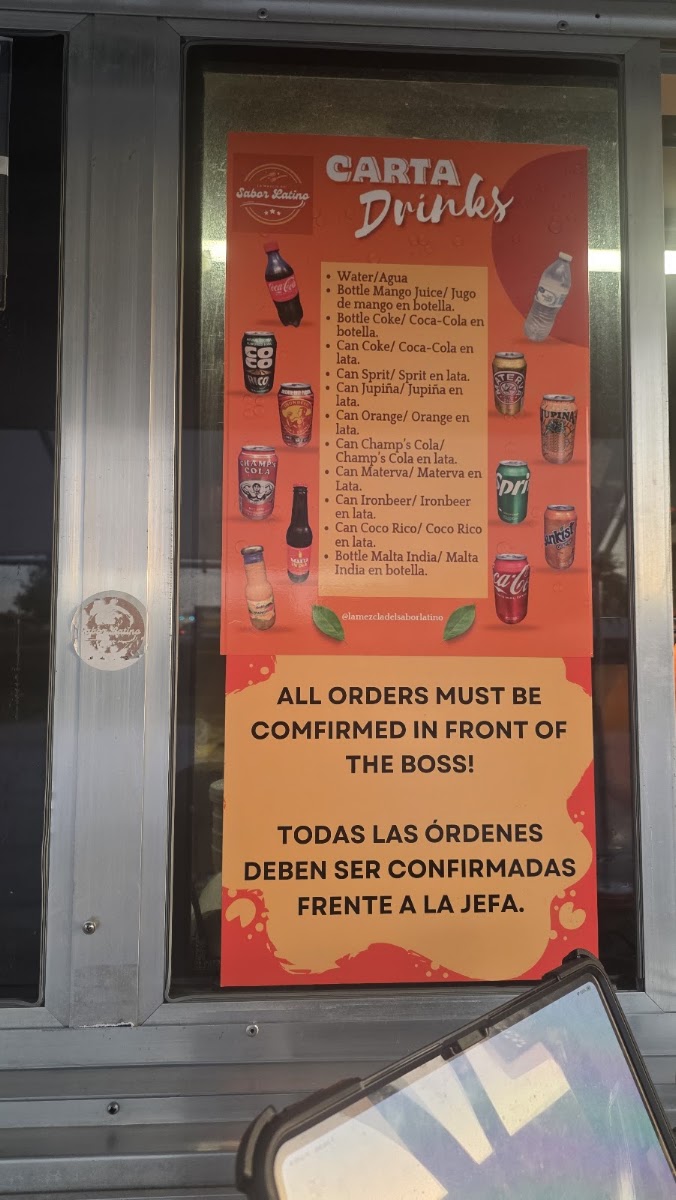 La Mezcla Del Sabor Latino menu board