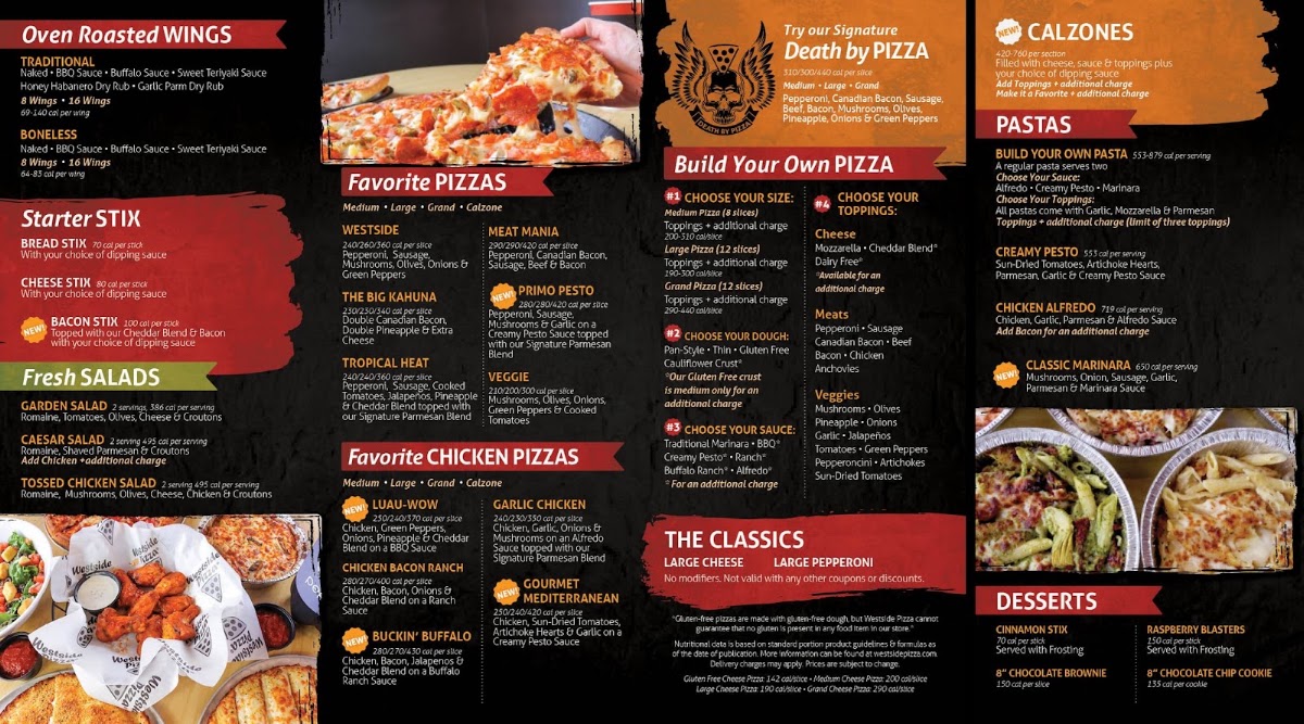 Westside Pizza menu board