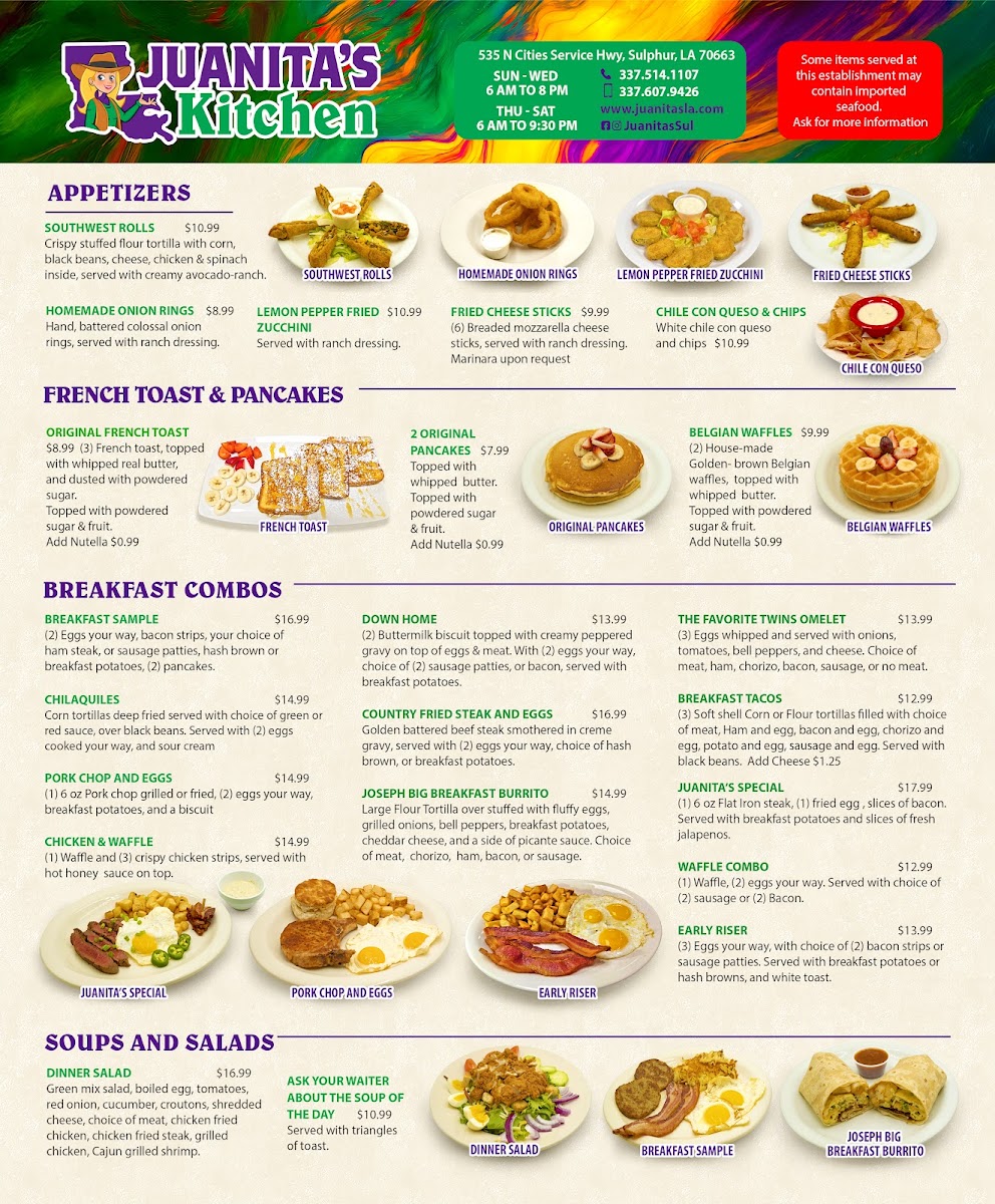 Juanita's Kitchen menu board