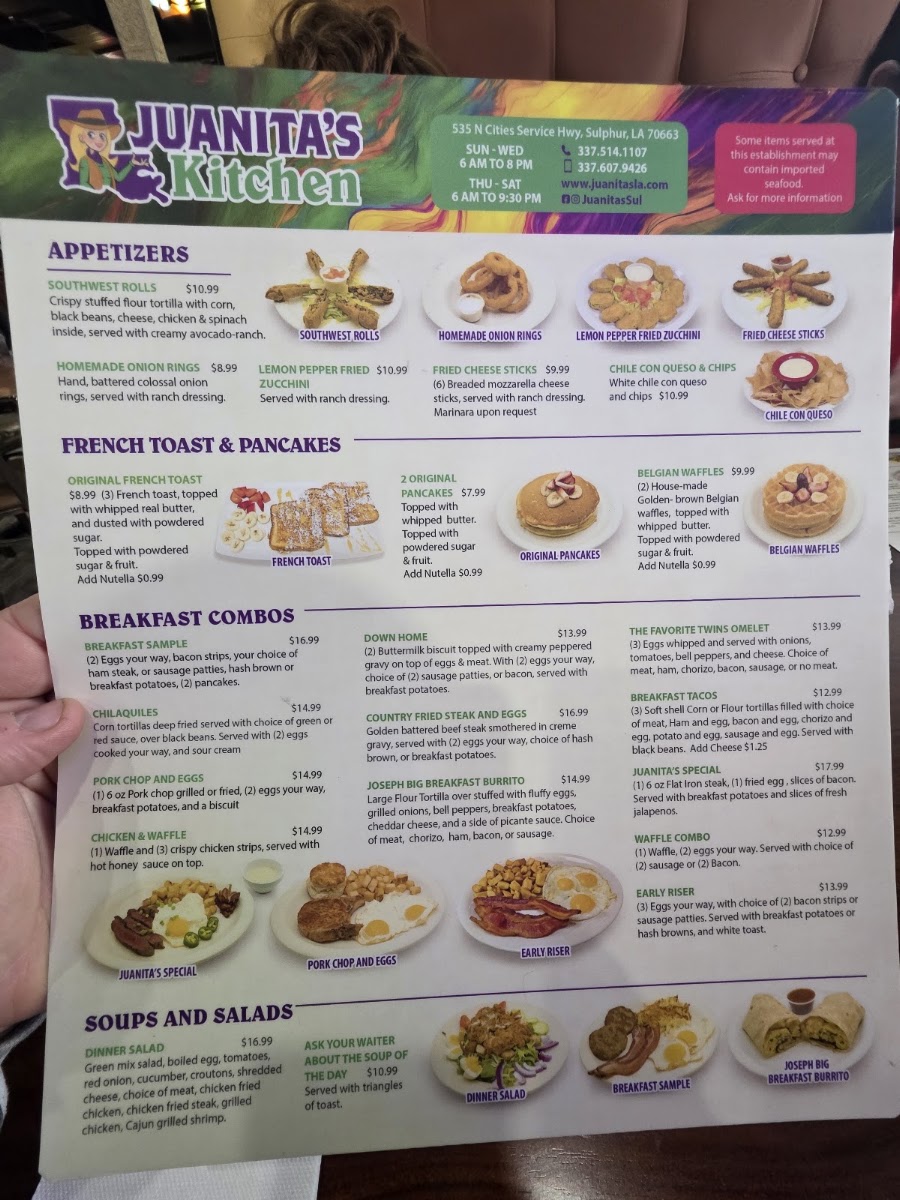 Juanita's Kitchen menu board