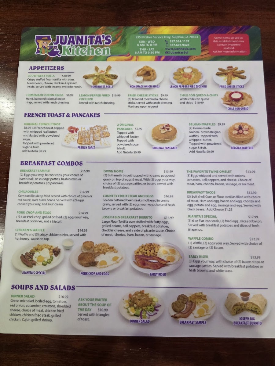 Juanita's Kitchen menu board