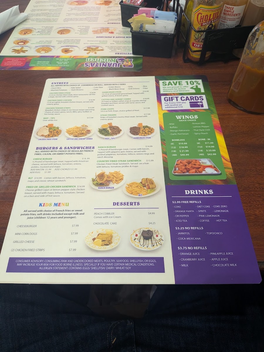 Juanita's Kitchen menu board