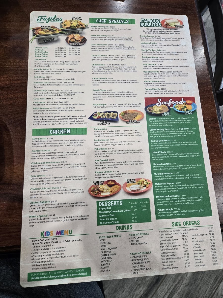 Juanita's Kitchen menu board