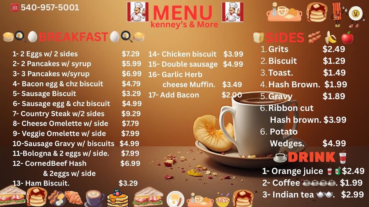Kenney’s & More menu board