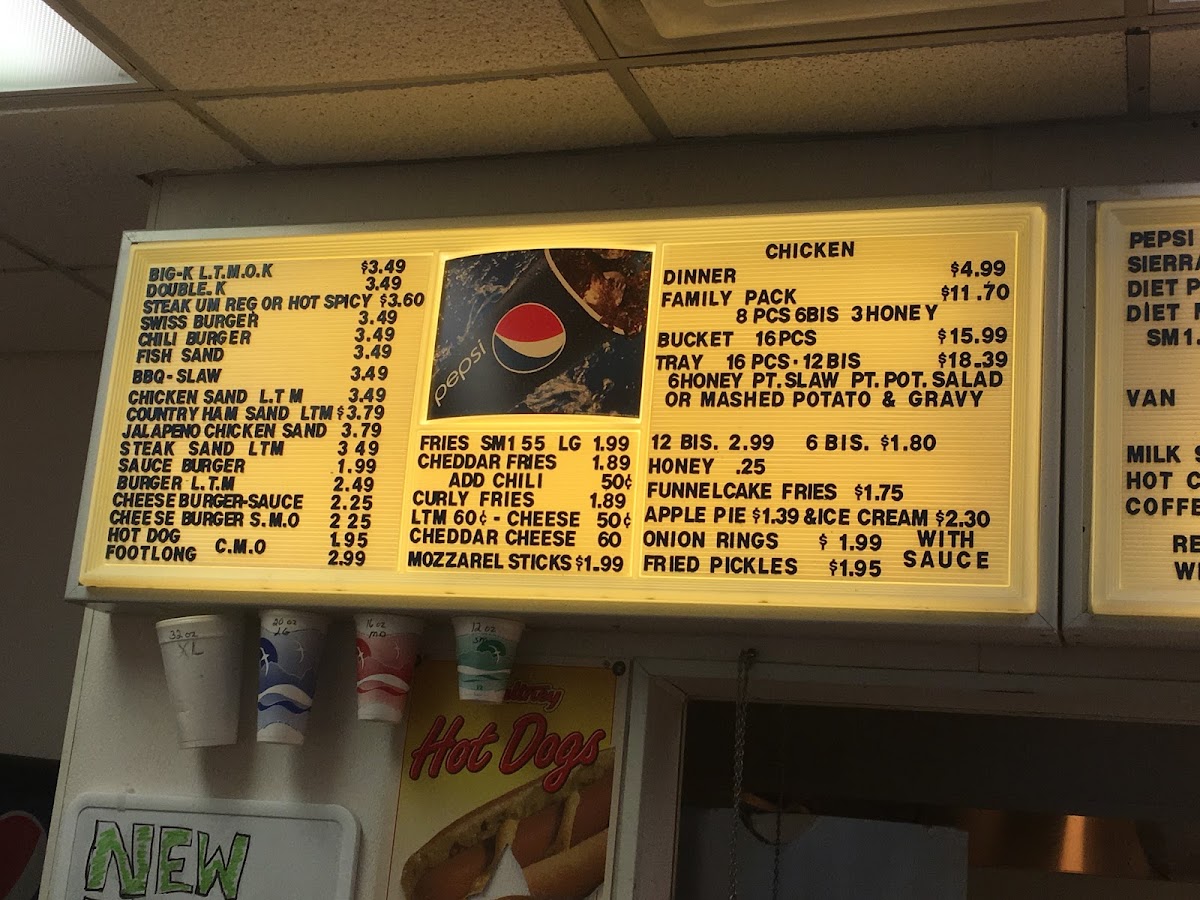 Kenney’s & More menu board