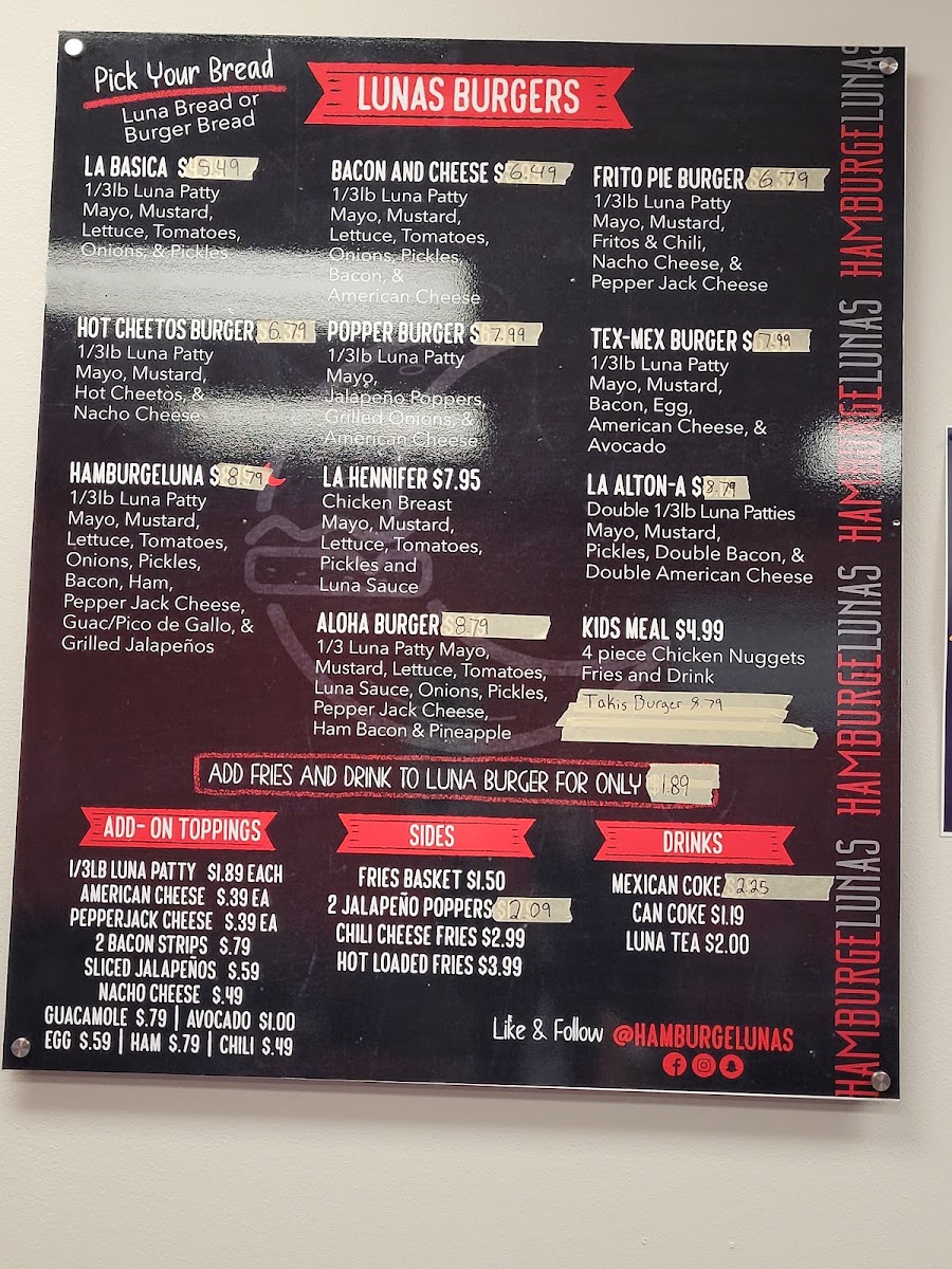 HamburgeLunas menu board