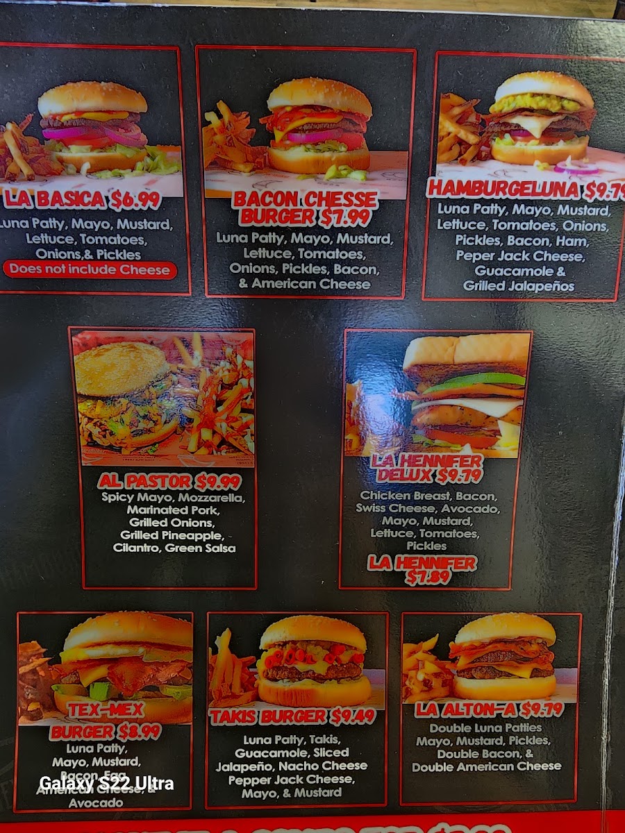 HamburgeLunas menu board