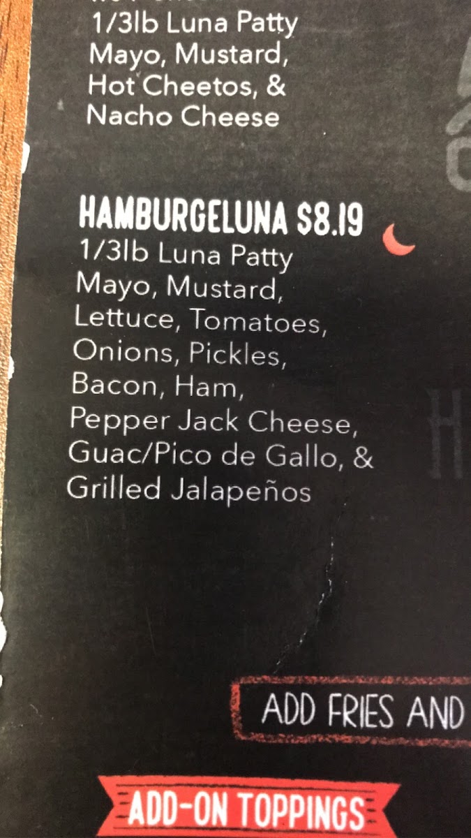HamburgeLunas menu board