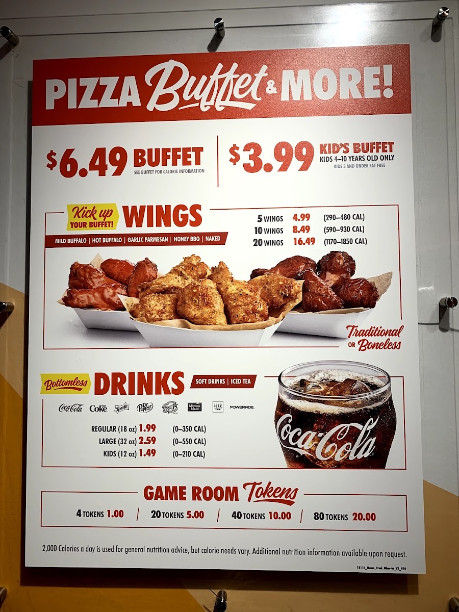 Cicis Pizza menu board