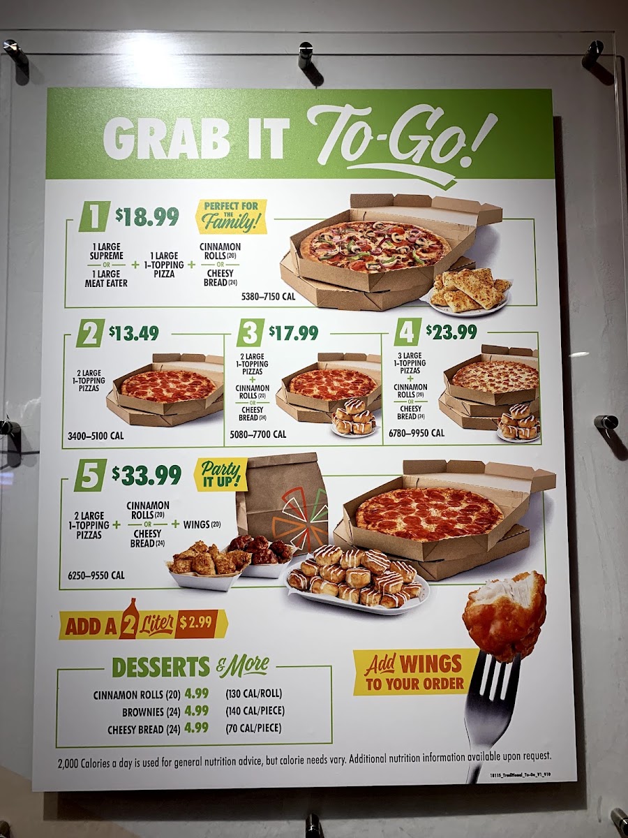 Cicis Pizza menu board