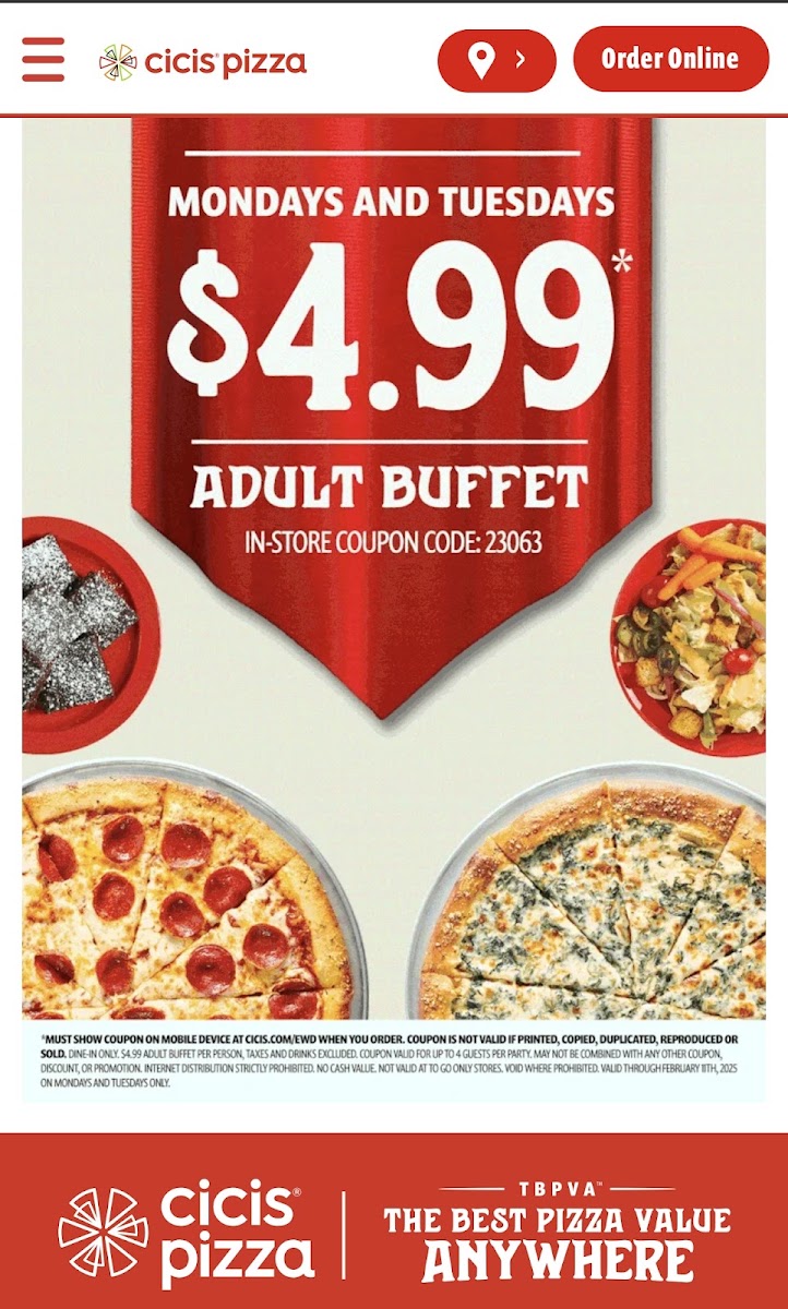 Cicis Pizza menu board