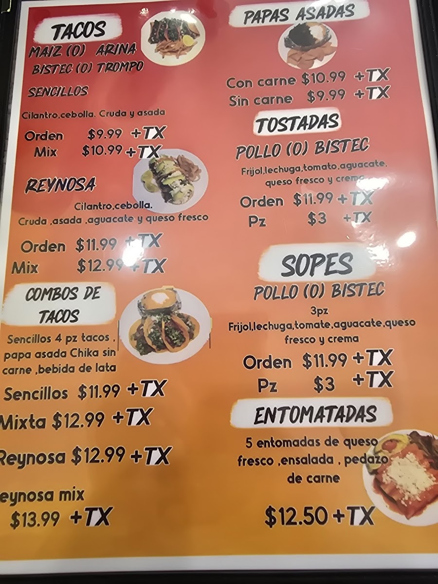 Rinconsito del taco menu board