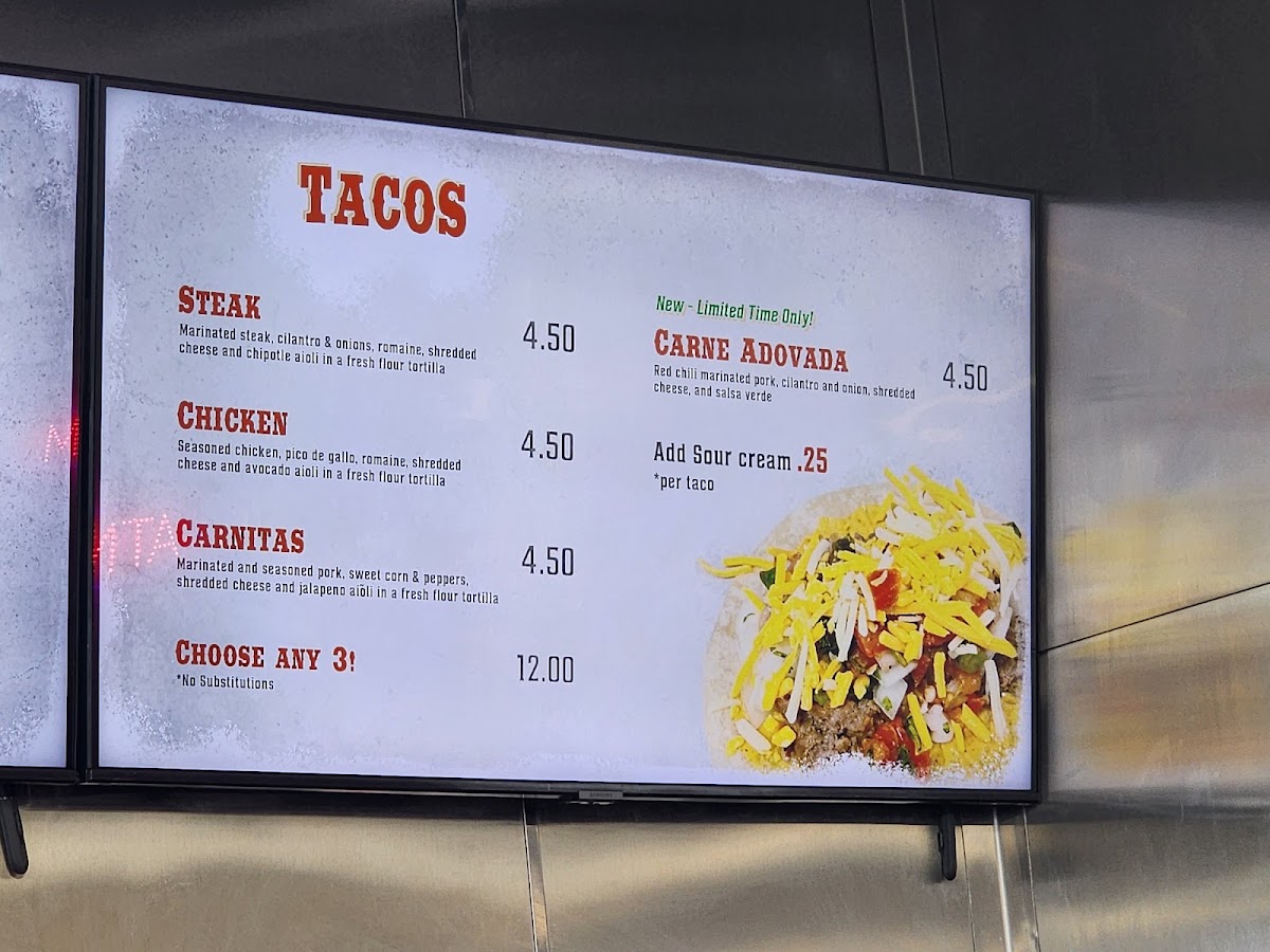 Burrito Bros. menu board