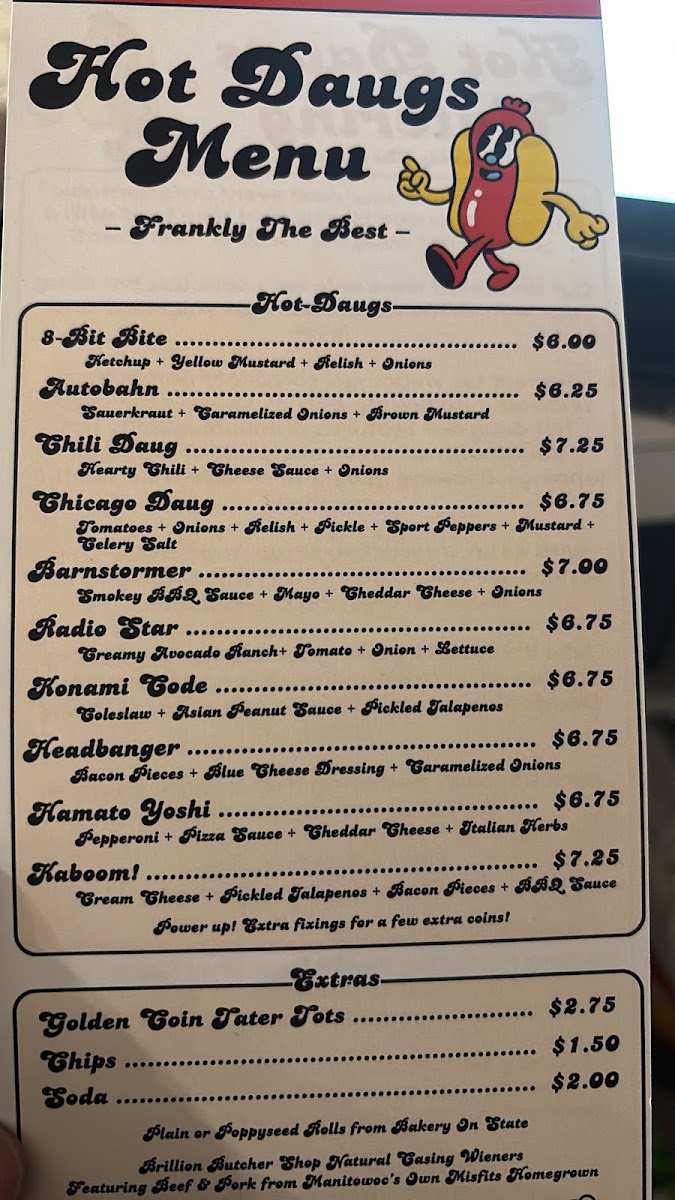 Hot Daugs menu board