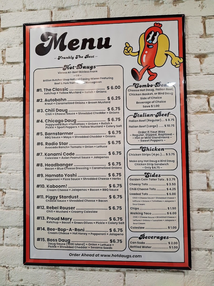 Hot Daugs menu board