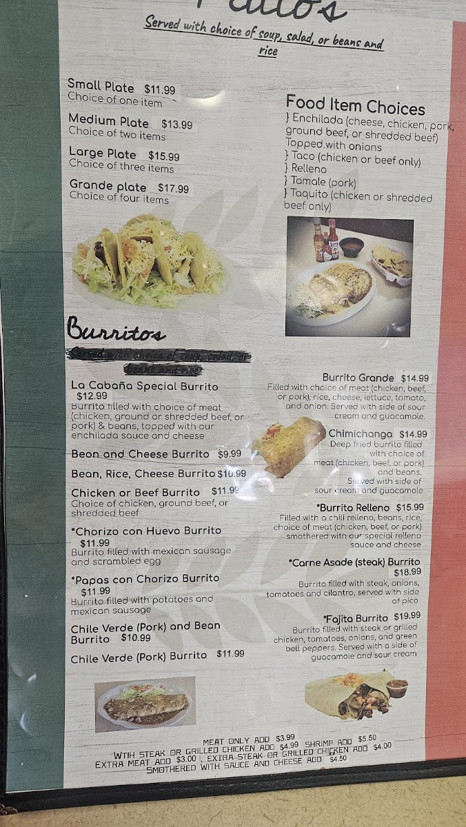 La Cabaña Restaurant | Mexican menu board