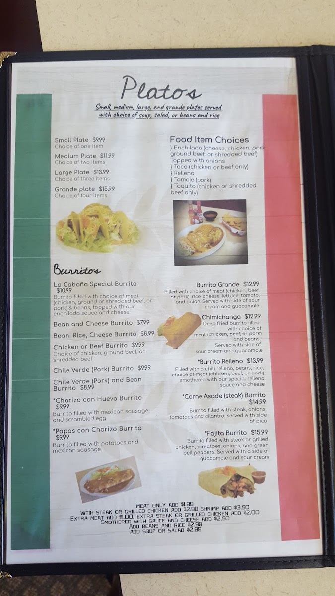 La Cabaña Restaurant | Mexican menu board