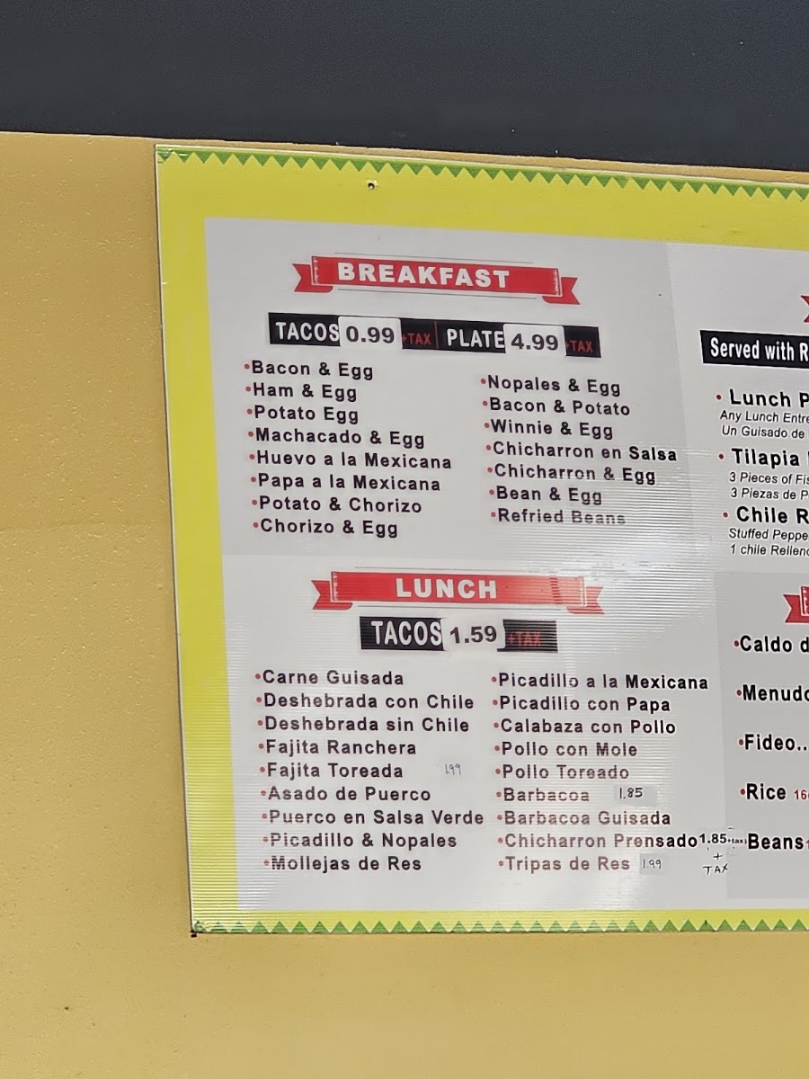 Real Takito menu board