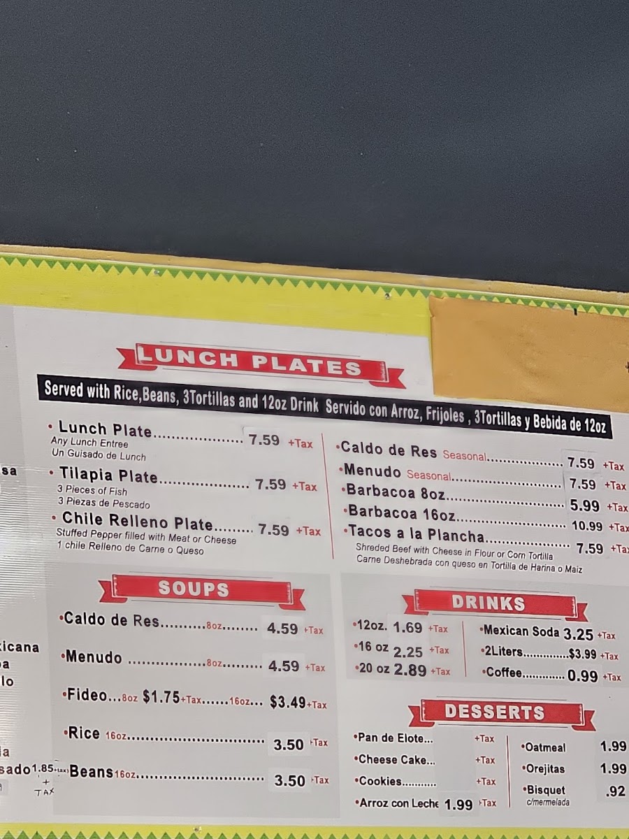 Real Takito menu board