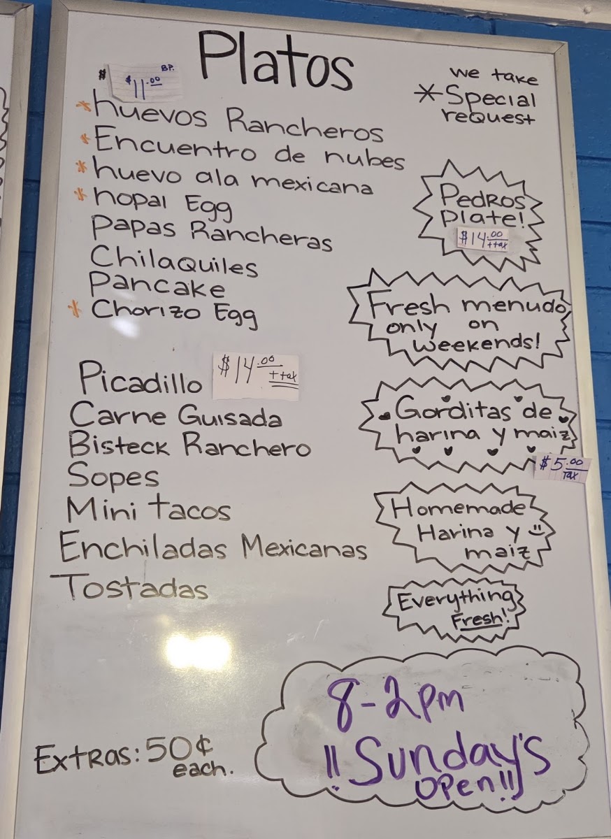 Taqueria La Pasadita menu board