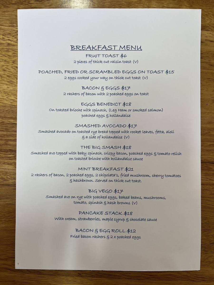 Mint Cafe Whyalla menu board