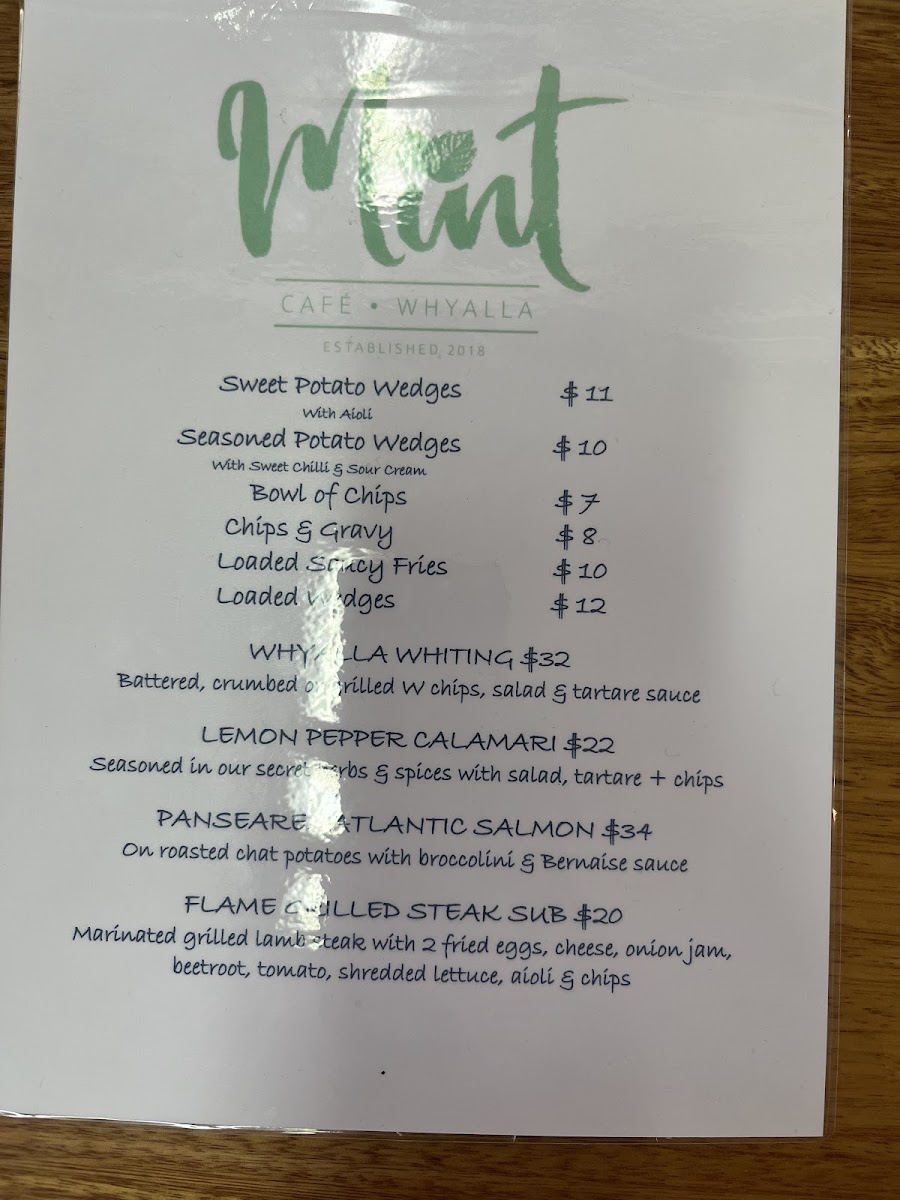 Mint Cafe Whyalla menu board