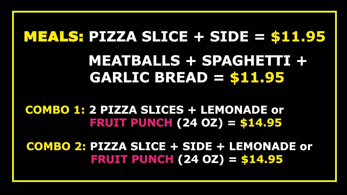 Fave Pizza menu board