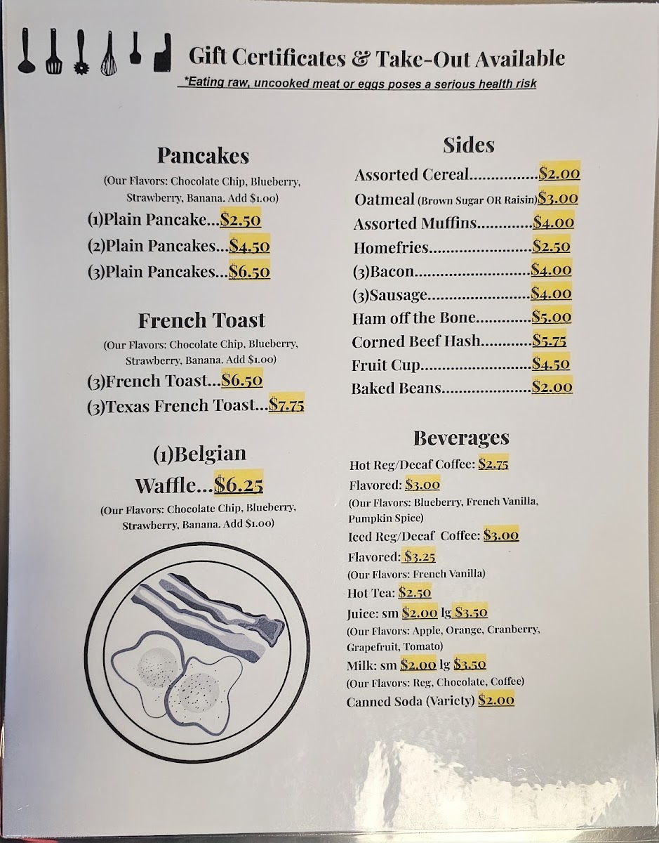 Gram’s Griddle ‘n Grill menu board