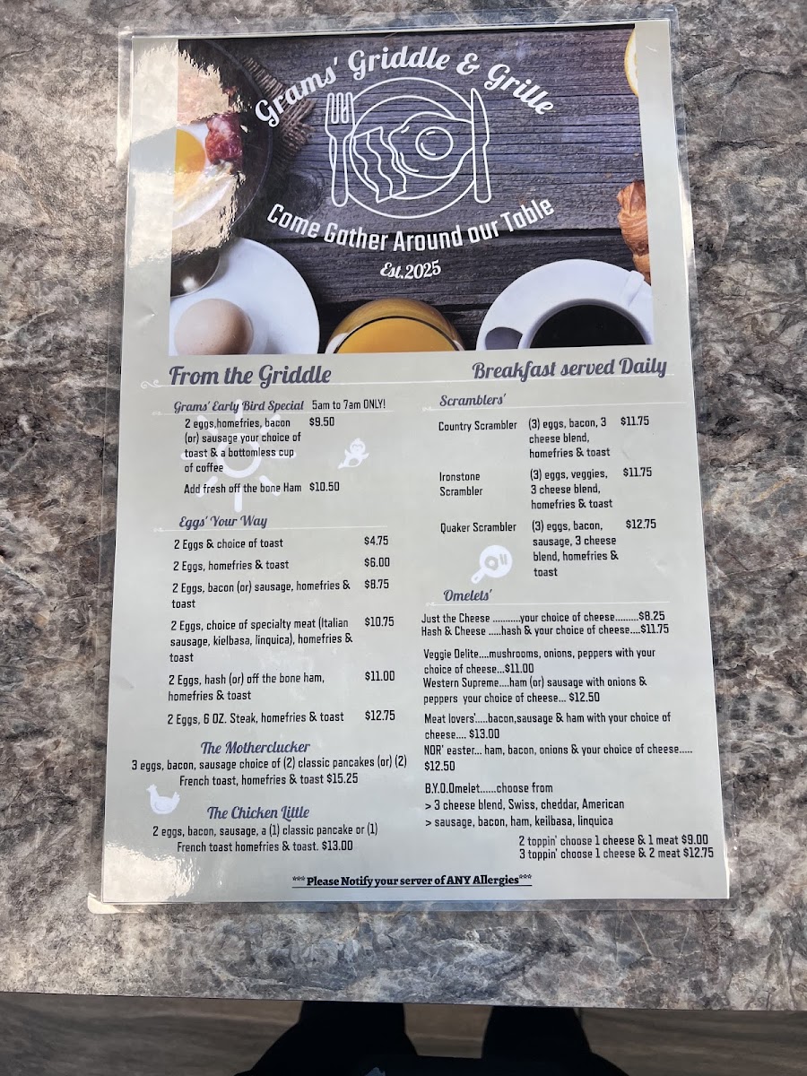 Gram’s Griddle ‘n Grill menu board
