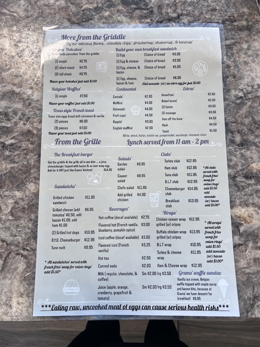 Gram’s Griddle ‘n Grill menu board