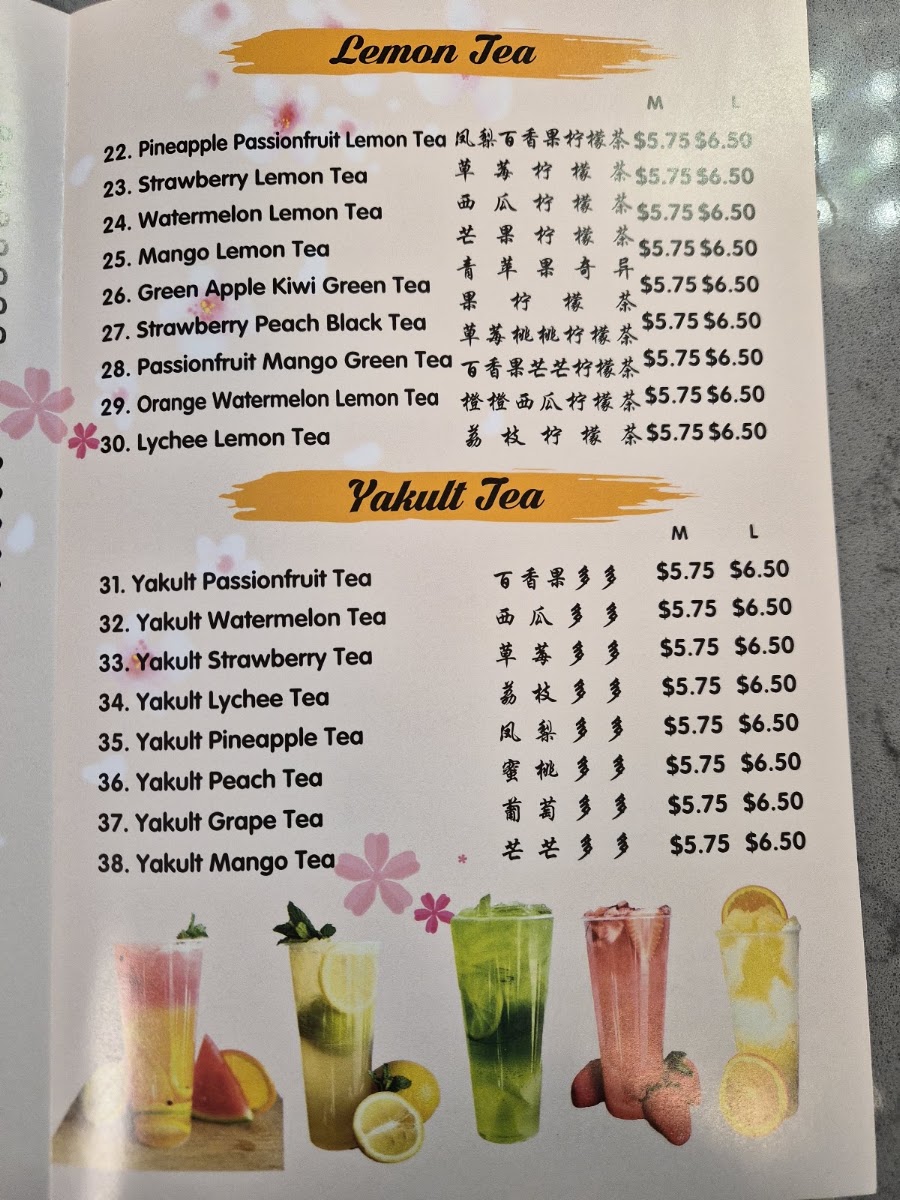 Tea & Noodle menu board