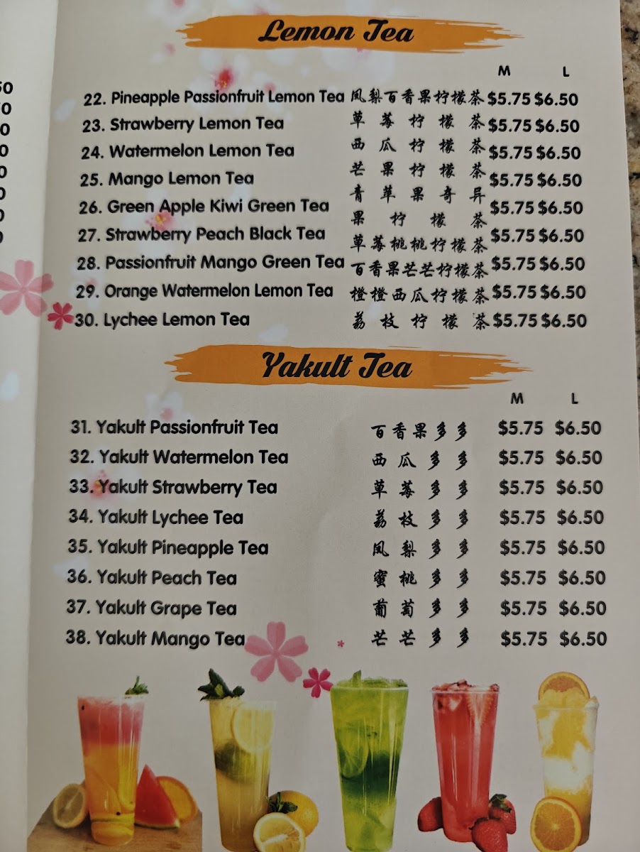 Tea & Noodle menu board