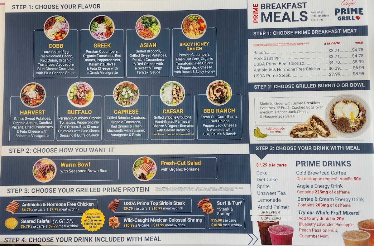Angie's menu board