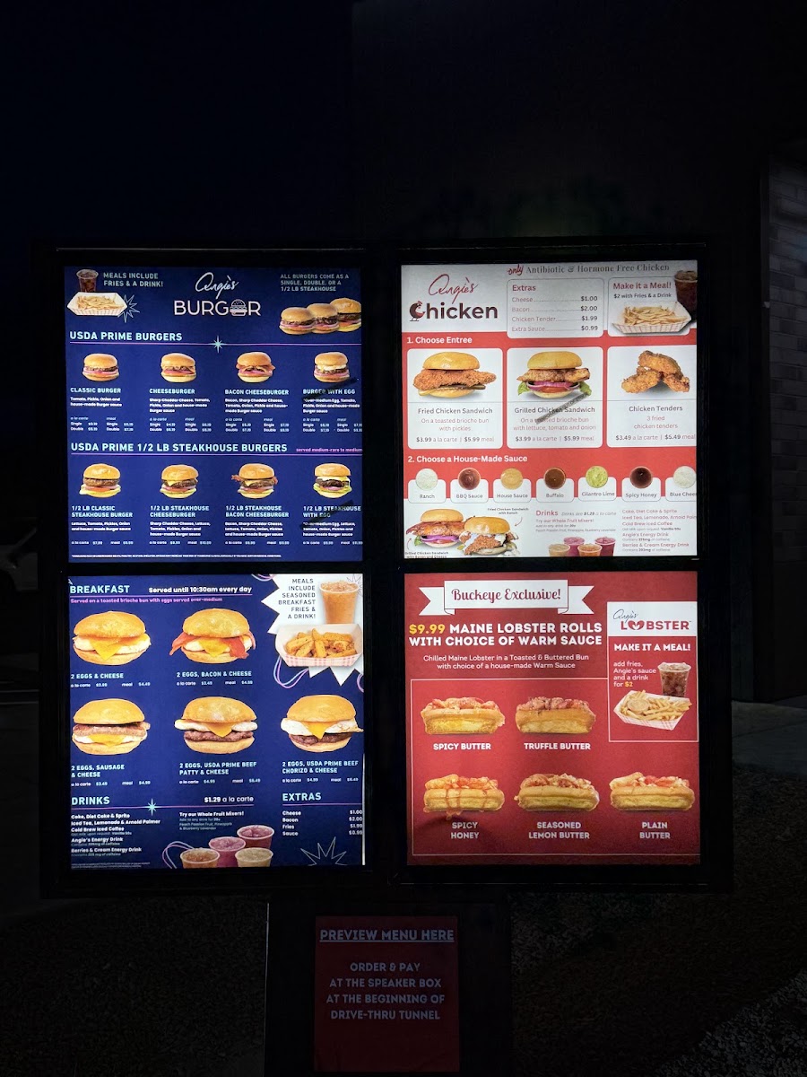 Angie's menu board
