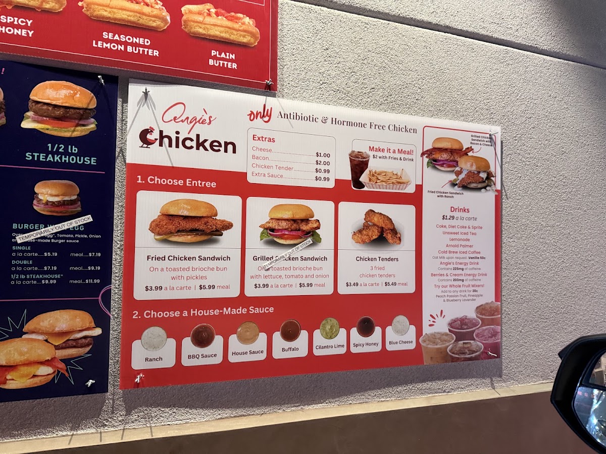 Angie's menu board