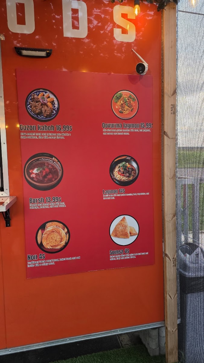 Uzbek Halal Foods menu board