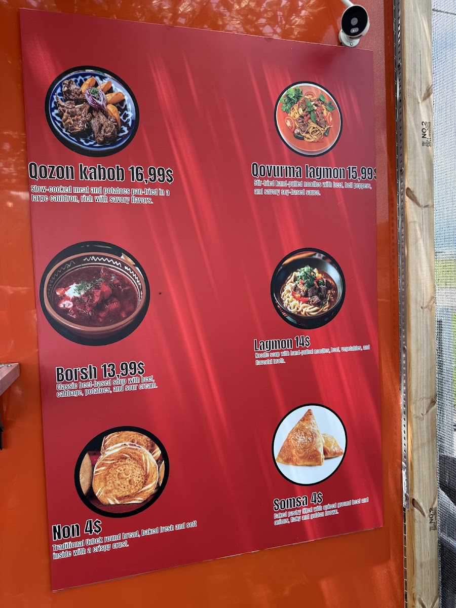 Uzbek Halal Foods menu board