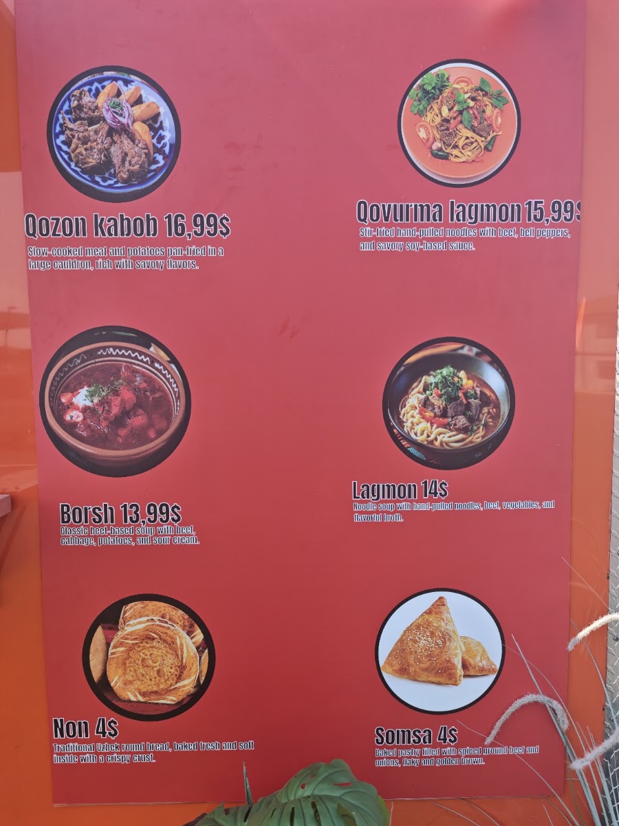 Uzbek Halal Foods menu board