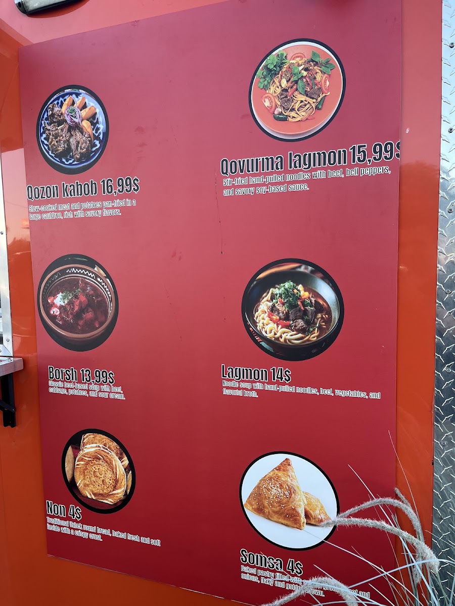 Uzbek Halal Foods menu board