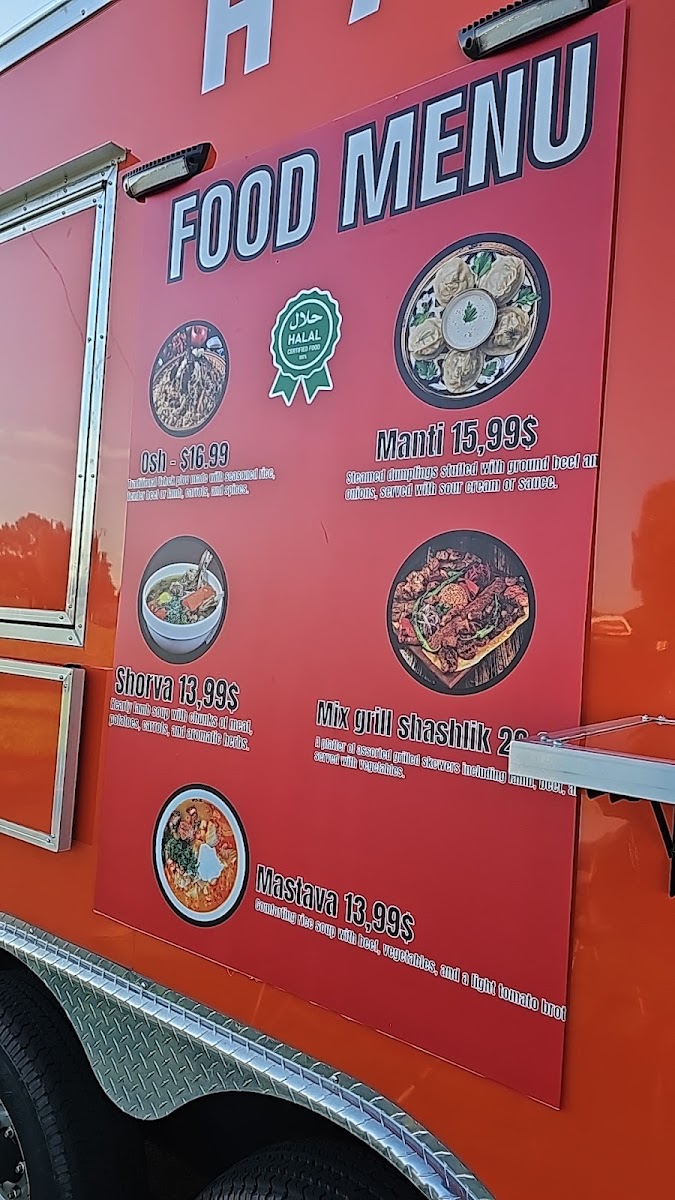 Uzbek Halal Foods menu board