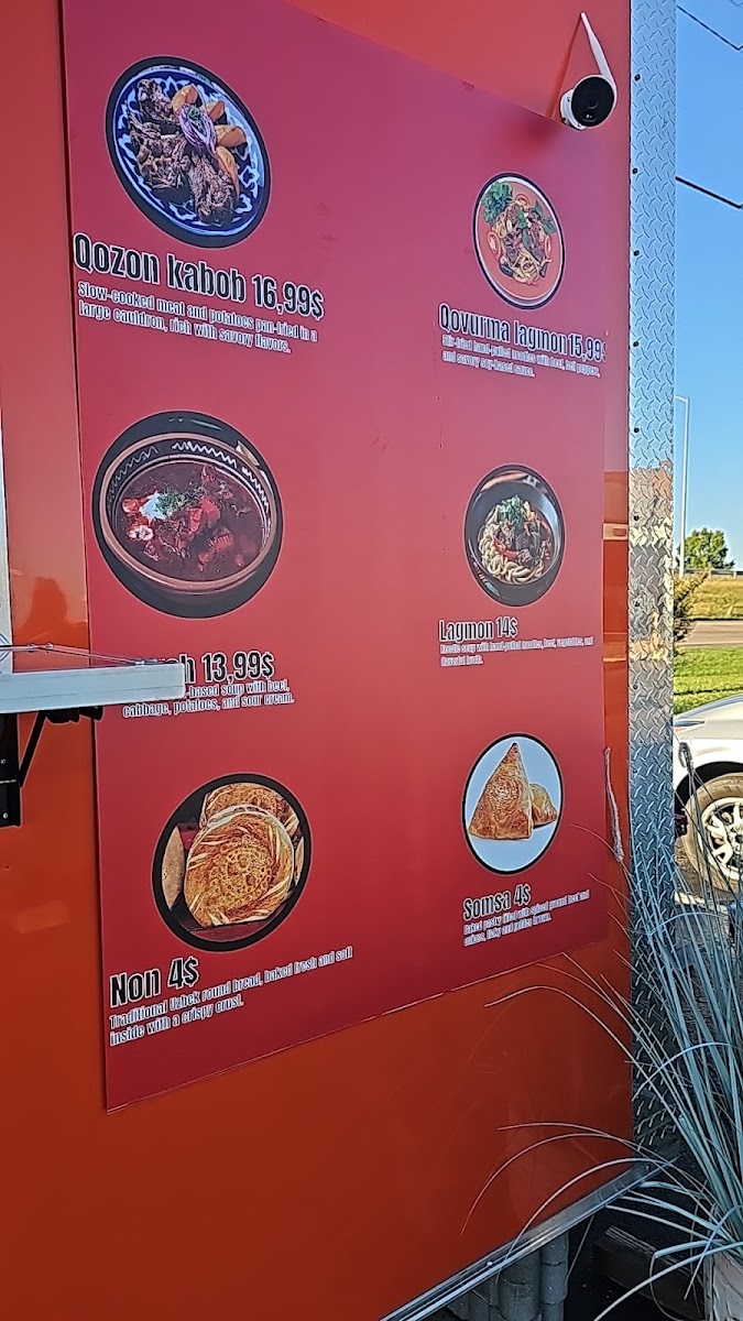 Uzbek Halal Foods menu board