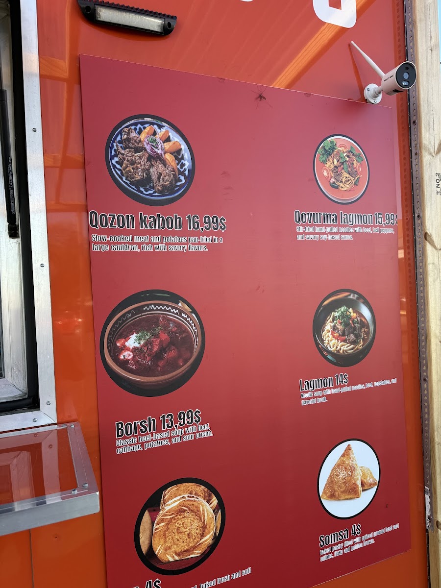 Uzbek Halal Foods menu board