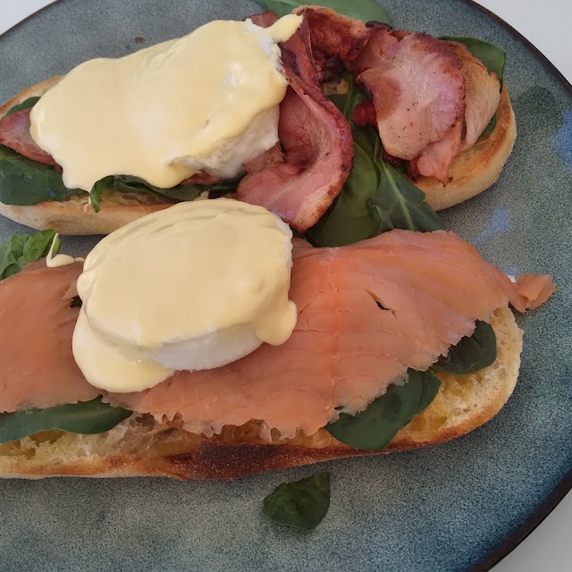 Eggs Benedict Half Bacon Half Salmon